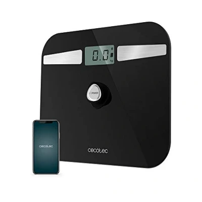 Immagine di Cecotec Surface Precision EcoPower 10200 Bilancia da bagno nera sana con pulsante, superficie in vetro temperato ad alta sicurezza, sensori di precisione, APP