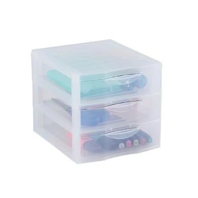 Immagine di Sundis 1422000096 Cassettiera Orgamix in plastica (PP), 3 cassetti Formato A6+, ca. 21 x 18 17 cm, Trasparente