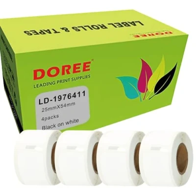 Immagine di Doree rotolo di etichette 1976411 25 mm x 54 (ogni contiene 160 individuali) Compatibile con Dymo LabelWriter 4XL, 450, 450 Twin Turbo. 4 rotoli