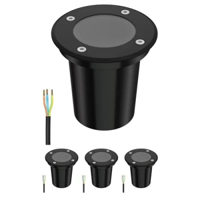 Immagine di ledscom.de 4 pezzi luce da incasso a terra BOLI per esterni, IP67, nero, rotondo, 108mm Ø, 1x GU10 max. 15W, smerigliato
