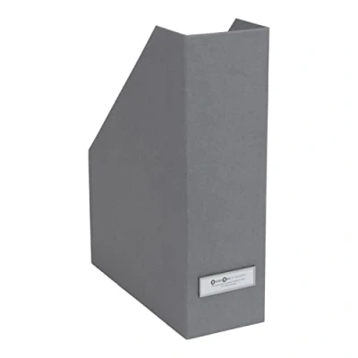 Immagine di Bigso Box of Sweden Porta riviste con etichetta Raccoglitore ufficio in fibra di legno e carta Portadocumenti scaffali per riviste, cartelle o giornali grigio