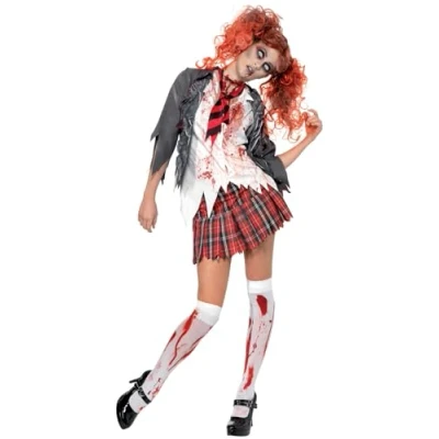 Immagine di SMIFFYS Costume High School Horror Zombie Scolaro, Grigio, comprende Giacca, Camicia attaccata, Cravatta e Gonna