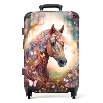 Immagine di NoBoringSuitcases.com Valigia Bambini, Trolley Bambina, Grande, Per TSA, Valigie, Ragazza, Grande 23 kg (67 cm 72 L), (Cavallo Marrone)