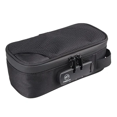 Immagine di FIREDOG Borsa a prova di odore con serratura, contenitore foderato in carbonio per la conservazione da viaggio, nero, 8x4x2.75 Inch (Pack of 1), Compatto