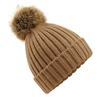 Immagine di Beechfield B412 Faux Fur Pop Pom Chunky Beanie Biscuit