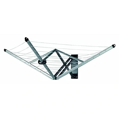 Immagine di Brabantia Stendibiancheria Wallfix 24m di Spazio per Stendere Salvaspazio con Supporti a Muro, Sagoma Foratura &amp; Custodia Resistente Atmosferici Metallic Grey 184x182 cm