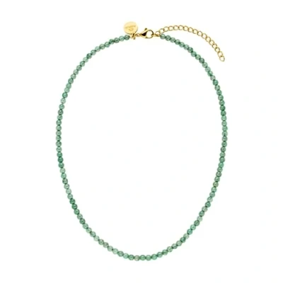 Immagine di Purelei® collana di avventurina, da donna in acciaio inossidabile resistente, impermeabile perle avventurina naturale, lunghezza regolabile 35 40 cm (Argento)