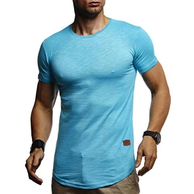 Immagine di Leif Nelson LN8311 Maglietta estiva a maniche corte da uomo, girocollo, slim fit, in cotone, colore: bianco, nero, turchese, XL