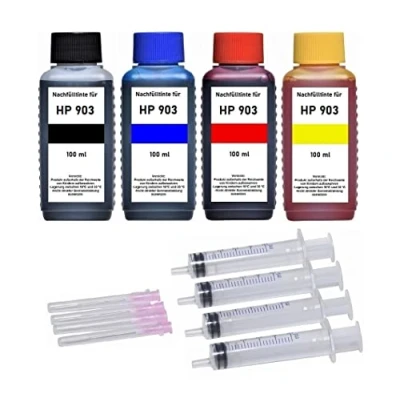 Immagine di Kit di ricarica 4 x 100 ml inchiostro compatibile con HP 903 (XL) nero, ciano, magenta, giallo (T6M15AE T6L99AE T6M03AE T6L87AE T6M07AE T6L91AE T6M11AE T6L95AE)