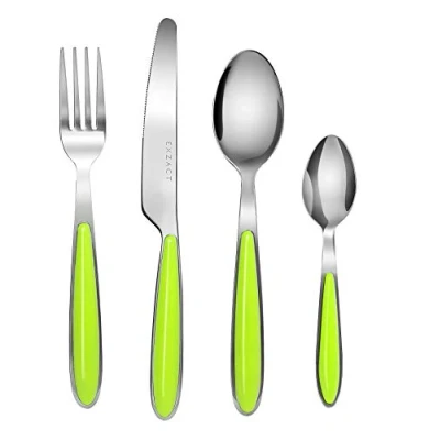 Immagine di EXZACT Posate Acciaio Inossidabile con Manici di Colore 24 PZ 6 Forchette, Coltelli Cena, Cucchiai Cucchiaini (Verde x 24) .(EX07 Set)