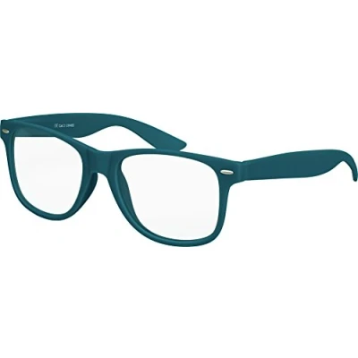 Immagine di BALINCO Nerd Occhiali da sole con lenti trasparenti in gomma opaca Retro Vintage Unisex cerniera a molla (blu scuro/verde)