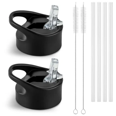Immagine di VINSUN Set Coperchio Borraccia Ricambio ø57mm Cannucce Variabili Adatte a 500ml, 750ml, 1000ml Cannuccia Prova di Perdite per Bottiglie in Acciaio Inox con Spazzola Pulizia