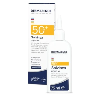 Immagine di DERMASENCE Solvinea Liquid AK SPF 50+ da 75 ml, Protezione solare capelli trasparente, Crema per calvizie o radi, a rapido assorbimento