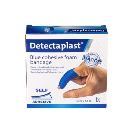 Immagine di compressa Detectaplast, autoadesiva per ferite e lesioni, cerotto in rocchetto impermeabile manipolare alimenti, super elastico, 3 cm x 4,5 m
