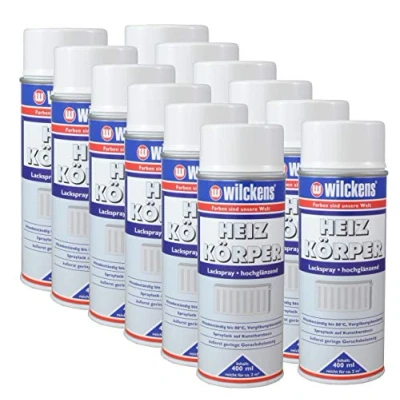 Immagine di Wilckens 12 spray per radiatori, colore bianco lucido, 400 ml, termosifoni, scaldabagno, tubi dell&#039;acqua calda, grande capacità di riempimento, antigraffio, antiurto