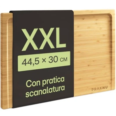 Immagine di Tagliere in Legno Grande XXL Con Raccoglitore di Liquidi Bambù Massiccio Utilizzabile su Entrambi i Lati