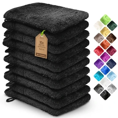 Immagine di NatureMark Confezione da 10 guanti bagno in spugna, salviette 100% cotone, 15 x 21 cm, di colore Nero