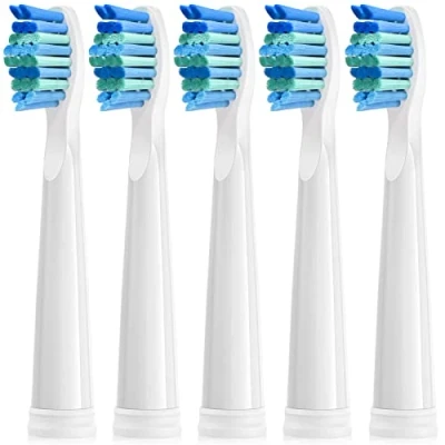 Immagine di 5 testine di ricambio adatte per Fairywill D7/D8/FW507/FW508/FW551/FW2011/FW917/FW959/FW515/Seago SG E9 Spazzola da denti elettrici, setole morbide, Tete (testina dello spazzolino bianca)