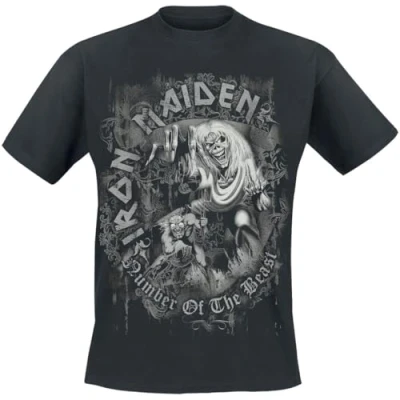 Immagine di Iron Maiden Number of The Beast Grey Tone Uomo T Shirt Nero L 100% Cotone Regular