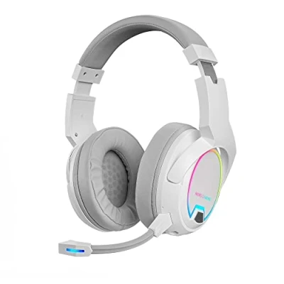 Immagine di Mars Gaming MHW 100 Bianco, Cuffie Wireless ARGB Flow, Microfono ENC Rimovibile, Ultraleggero, Attivo + Cancellazione Passiva Rumore, Compatibilità Universale