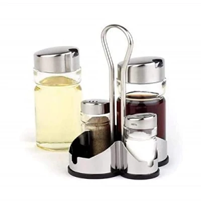Immagine di APS &quot;Economic&quot; pepe e sale, 4 pezzi con contenitore in acciaio inox Agitatore per vetro trasparente coperchio twist off, 10,6 x 11 cm, 21,8 cm di altezza