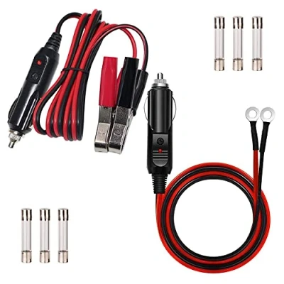 Immagine di GTIWUNG presa Accendisigari per Auto, 0,9 m, 12 V/24 V, adattatore con luci a LED, da maschio morsetti coccodrillo, cavo di prolunga clip on batteria auto
