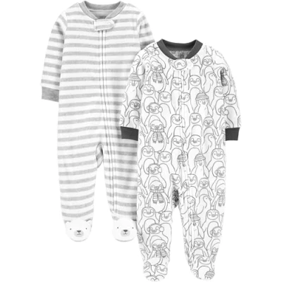 Immagine di Simple Joys by Carter&#039;s 2 Pack Neutral Fleece Footed Sleep And Play Dormienti per Neonati e Bambini, Pinguini/Righe, Prematuro (Pacco da 2) Bimbo