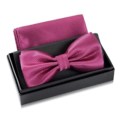 Immagine di Papillon viola con fazzoletto da uomo Set per matrimonio regolabile in