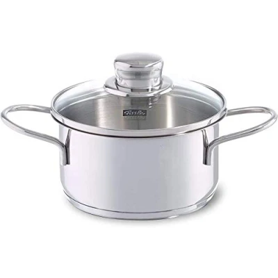 Immagine di Fissler Pentolina in acciaio inox 1L, 14 cm, mini pentola con coperchio vetro, adatta per fornelli a induzione, colore: argento