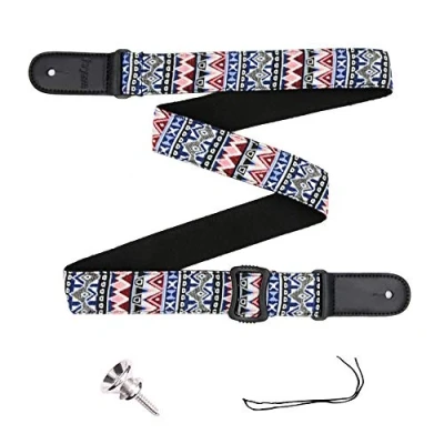 Immagine di Rayzm Tracolla per Ukulele, motivo Stile Boheme, tessuto di Cotone Larghezza 4 cm, Lunghezza Regolabile da 78 cm a 132 cm.