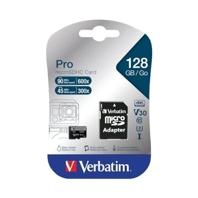 Immagine di Verbatim MICRO SDXC CARD PRO UHS 3 128GB Class 10 INCL ADAPTOR Scheda microSDXC 128 GB antiurto, impermeabile