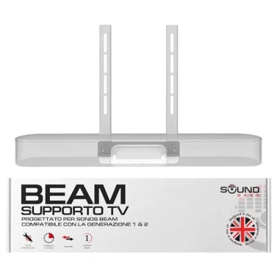 Immagine di Staffa di montaggio per TV Beam, bianca, compatibile con Sonos Beam prima e seconda generazione, include kit hardware appendere la soundbar Progettato nel Regno Unito da Soundbass