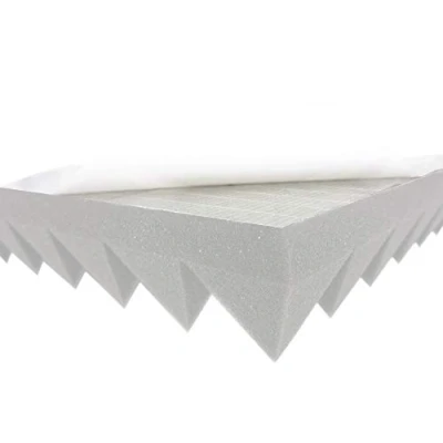 Immagine di Schiuma fonoassorbente autoadesiva a piramide, tipo 50 x 6 cm, colore: grigio chiaro per un efficace isolamento acustico
