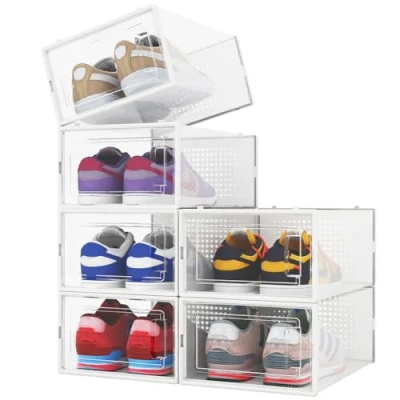 Immagine di BAKAJI 6 x Scatole Portascarpe Impilabili con coperchi, Assemblaggio Facile, Porta Scarpe Salvaspazio Trasparenti, Contenitori Box Organizer Portaoggetti, Sneakers (Set Pz, 33.5 23 14.5 cm)