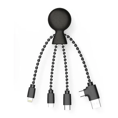 Immagine di Xoopar Cavo Octopus Multi USB 4 In 1 Caricatore Universale Plastica Riciclata USB, C, Lightning, Micro Compatibile Con Tutti Gli Smartphone Mr Bio Nero