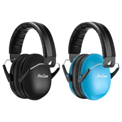 Immagine di ProCase 2 Cuffie Antirumore per Bambini, Comode Pieghevoli e Regolabili, con Attenuazione SNR di 34 dB, Fascia Morbida Ambienti Rumorosi o Stressanti Nero Blu