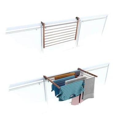 Immagine di foxydry Stendino da Balcone Ribaltabile, Stendibiancheria Ringhiera Esterno Resistente in Acciaio inox e alluminio Duo, per terrazzi, balconi ringhiere Lunghezza 82 cm (Corten, cm)