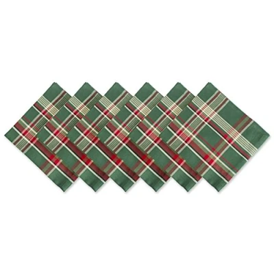 Immagine di DII Set di tovaglioli quadrati in tessuto natalizio, cotone, plaid verde scuro