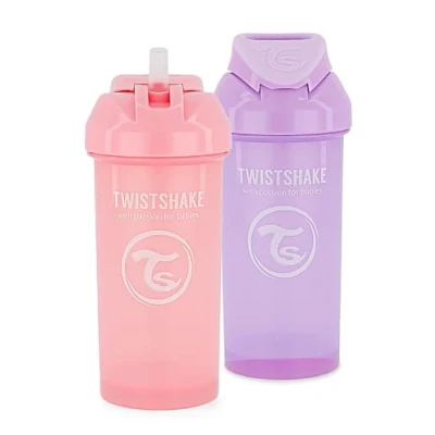 Immagine di TWISTSHAKE 2 tazze per sorseggiare con cannuccia, 360 ml, bottiglie d&#039;acqua a prova di perdite, tazza da allenamento bambini, senza BPA, viola