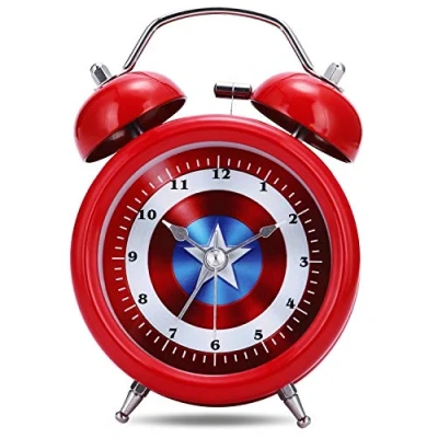 Immagine di Lafocuse Captain Metallo Sveglia Silenzioso con Luce Notturna, Rossa Doppia Campana, Analogico da Comodino per Bambini Camera letto Scrivania e Scaffale 8cm