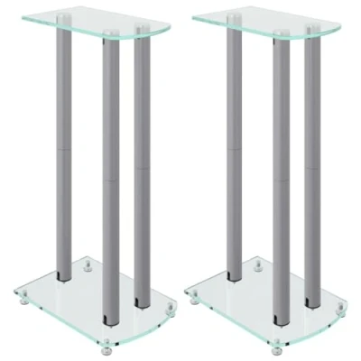 Immagine di vidaXL Pedane Casse 2pz Argento Vetro Temperato Design a 3 Pilastri
