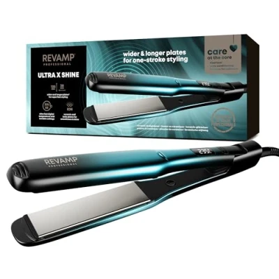 Immagine di REVAMP Progloss Ultra X Shine Piastra per Capelli in Ceramica Larga Stirare e Arricciare Lunghi Spessi Riscaldamento Veloce, Professionale da Salone