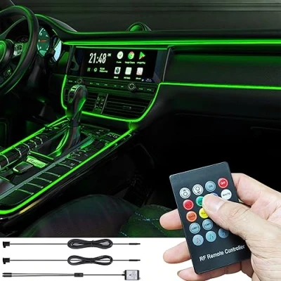Immagine di TABEN Kit Luce Ambientale per Auto 3 m Fibra Ottica 8 Colori Telecomando RF Fai da Te RGB Multicolore Suono Musica Attiva Sincronizzazione dell&#039;atmosfera Interna dell&#039;auto Illuminazione