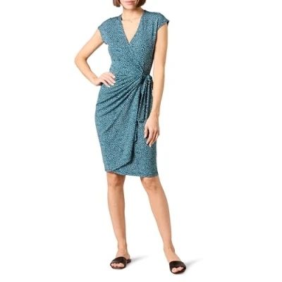 Immagine di Amazon Essentials Abito Classico Avvolgente con Maniche ad Aletta (Taglie Forti Disponibili) Donna, Blu Margherite, XS