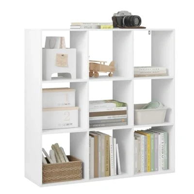 Immagine di WOLTU Libreria a 9 Cubi, Scaffale di Stoccaggio Libreria, Divisorio per Mobile Soggiorno e Ufficio, Bianco, 94x29,5x93 cm, SK047ws