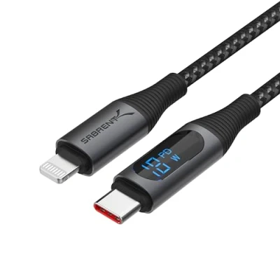 Immagine di Sabrent Cavo da USB C a Lightning con Smart Display [2M], Certificazione Apple MFI, Ricarica 60W e Velocità di Trasferimento Dati 480Mbps per Telefoni, iPad, iPod, MacBook (CB C2L2)