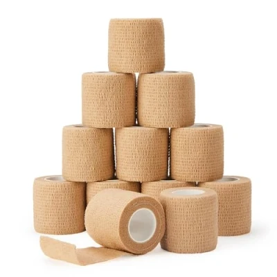 Immagine di PHYTOP Garza Elastica autoadesiva Benda coesiva 12 Rotoli (Beige, 5cm x 4.5m)
