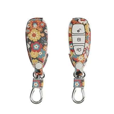 Immagine di kwmobile Coprichiave Compatibile con Ford 3 tasti Keyless Go Cover Chiave Guscio Protettivo Copri Telecomando Auto Similpelle Fiore Vintage