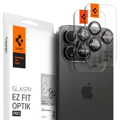Immagine di Spigen Glas.tR EZ Fit Optik Pro Protezione Fotocamera compatibile con iPhone 16 Pro/Pro Max, 15 14 2 Pezzi, L Series Edition, Anello Individuale, Durezza 9H Pellicola