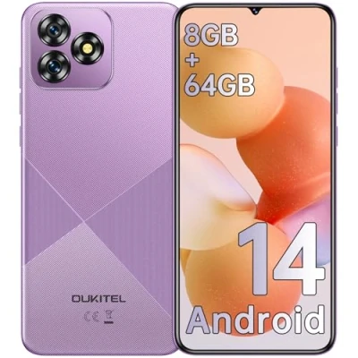 Immagine di OUKITEL C53 Smartphone 2024, 6.6&quot; HD+ Telefono Android 14, 8GB+64GB/1TB Cellulare, 4300mAh Telefoni, 13MP+5MP Cellulari, 4G Dual SIM Nano+Nano+TF/GPS/OTG/Tipo C, Viola